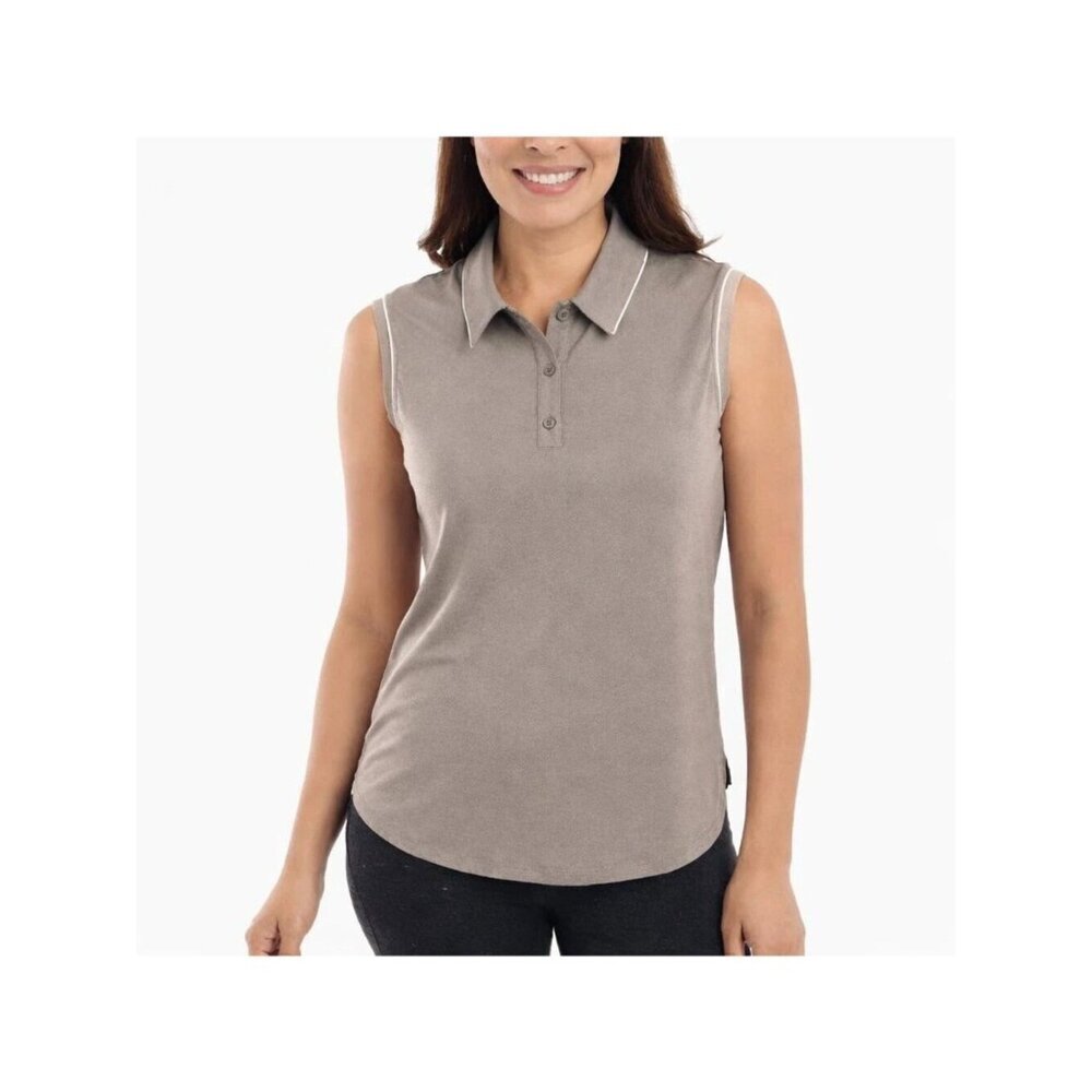 NWT Elle Sport Women's XS Beige Sleeveless Tennis Polo Shirt Activewear J2151